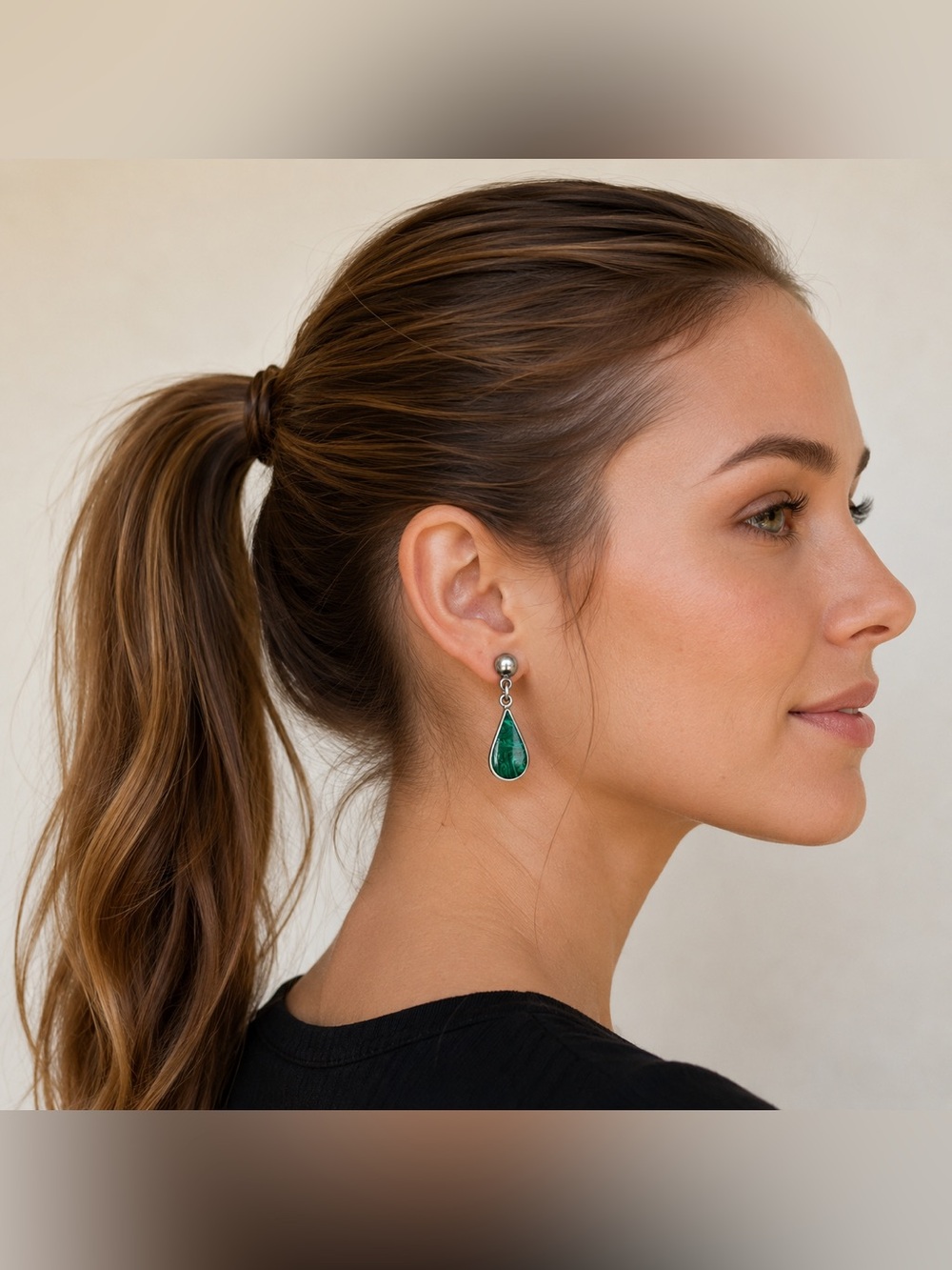 925 Sterling Silver Vintage Real Green Malachite Teardrop Earrings